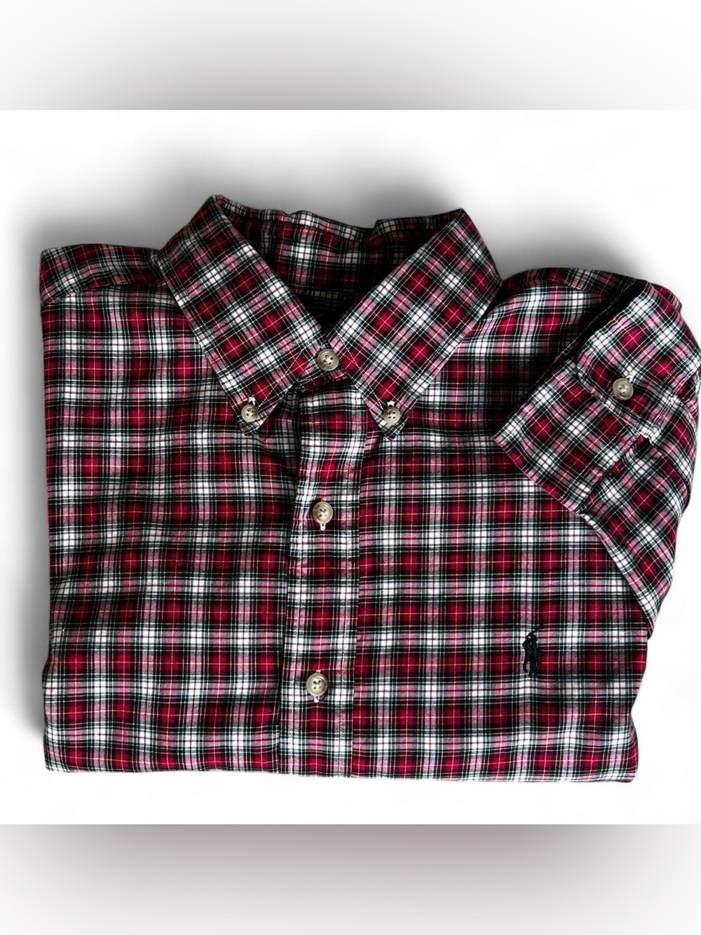 Men's Red Plaid Button-Down Shirt Large
